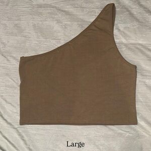 One-Shoulder Ribbed Crop Top - Brown